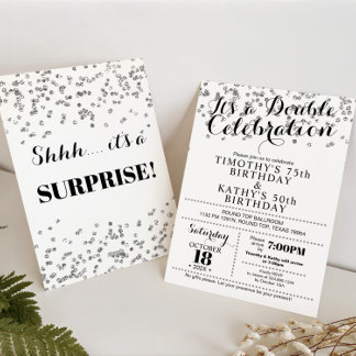 Convites Doble Celebration Confetti Faux Silver Invitation