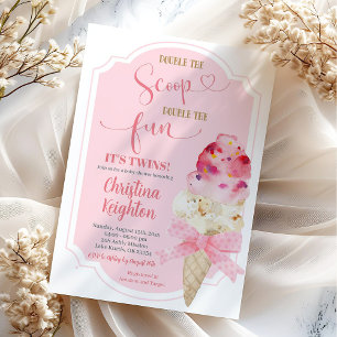 Convites Dobre o Chá de fraldas dos gêmeos do Sorvete Scoop