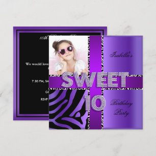 Convites Doce 10 10º Aniversário Zebra Vaca Roxo Preto