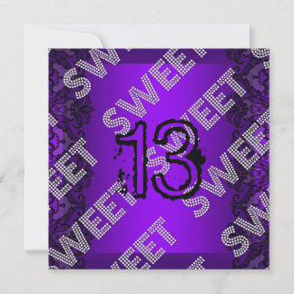 Convites Doce 13 13º aniversário Roxo Preto Renda Grunge