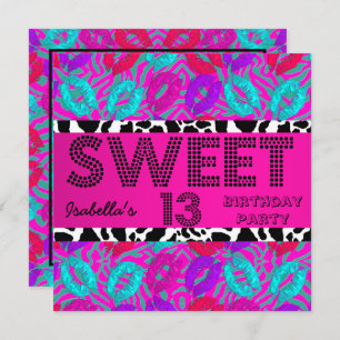 Convites Doce 13 Lábios de Aniversário do 13 Cow Purple Pin