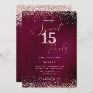 Convites Doce 15 Lâminas De Diamante Rosa Burgundy