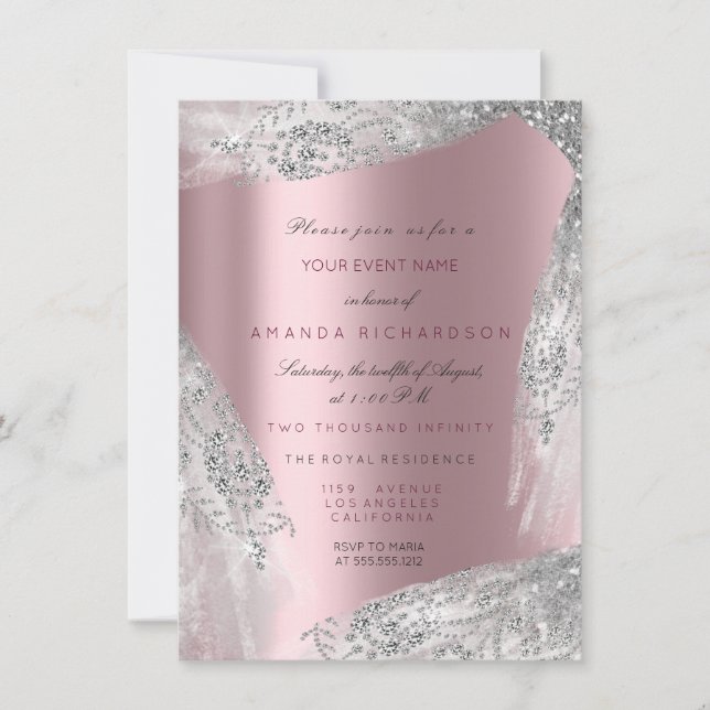 Convites Doce 16º Casamento Rosa Cinza Prata Rosa Velho (Frente)