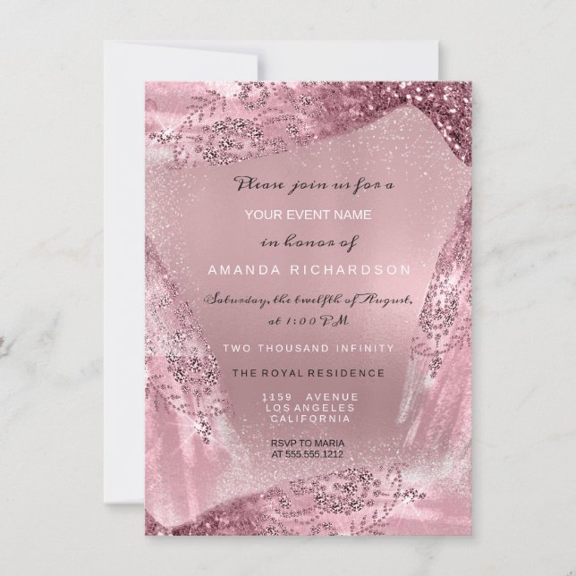 Convites Doce 16.ª Bridal Diamond Dress Rosa Mauve Peony (Frente)