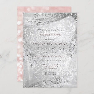 Convites Doce 16.ª Cinza Rosa Vestido Rosa, Mosto de Diaman