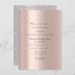 Convites Doce 16.ª Rosa Bridal Pastel Rosa Diamante Rosa Ro