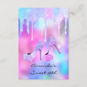 Convites Doce 16.º 15 com Altos Pés Holográficos Rosa