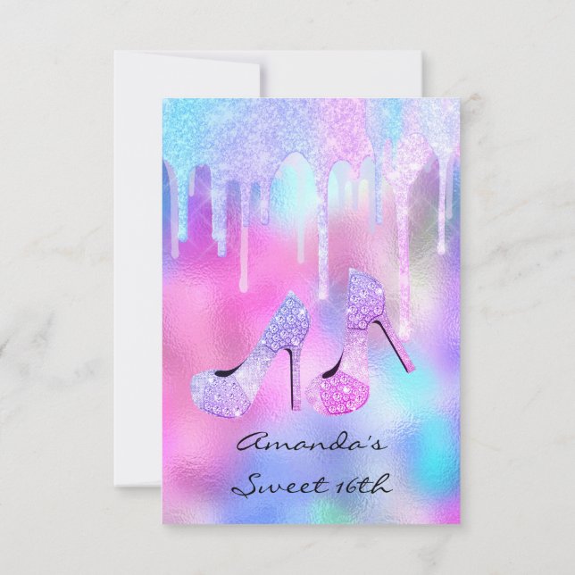 Convites Doce 16.º 15 pílulas holográficas rosa alto saltos (Verso)
