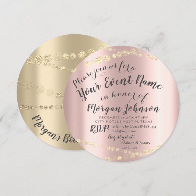 Convites Doce 16.º Aniversário Confetti Rosa 15 Bridal (Frente/Verso)