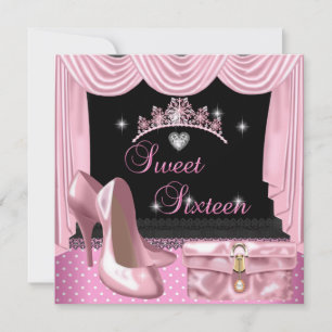 Convites Doce 16 16º Aniversário Rosa Preto Branco