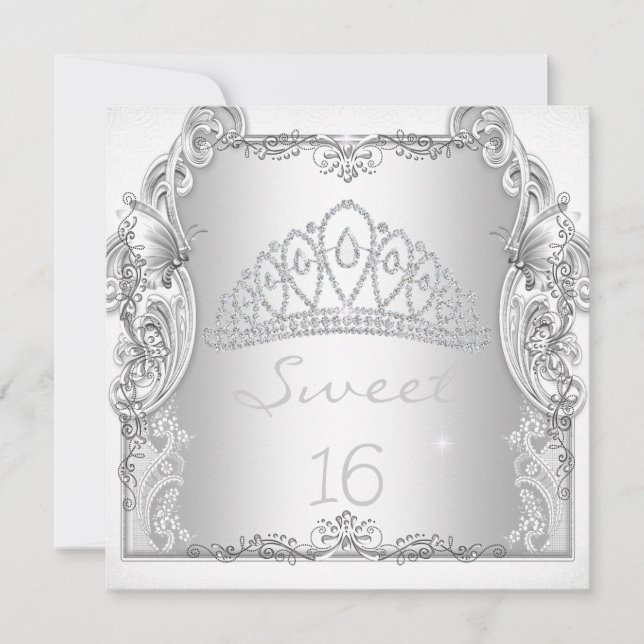 Convites Doce 16 16º DÉCIMO SEXTO ANIVERSÁRIO Tiara Branca  (Frente)