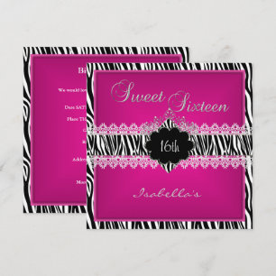 Convites Doce 16 16º Zebra Renda Doce Dezesseis Rosa
