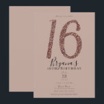 Convites Doce 16°, 16 fãs, cor-de-rosa, Rosa com brilho<br><div class="desc">Personalizar para qualquer evento</div>