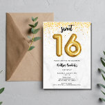 Convites Doce 16/16 Festa Balão de Aniversário<br><div class="desc">Adoráveis e doces 16 convites de aniversário em um design de balão preto e dourado 16 em papel mármore de cinza. Personalize com os detalhes da sua festa e envie um e-mail para a família e amigos convidando-os a comemorar seu 16° aniversário!</div>