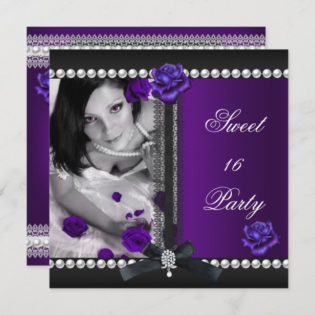 Convites Doce 16 16 Pérola Rosa Preta Roxa (Frente/Verso)