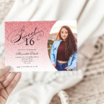 Convites Doce 16 Aniversário Bebê Rosa Glitter Foto<br><div class="desc">Este convite de aniversário brilhante de tendências apresenta um elegante título de tipografia e sua foto favorita. Adicione seu texto personalizado usando o formulário modelo. Opções adicionais para texto e layout estão disponíveis se você optar por personalizar ainda mais.</div>