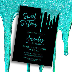 Convites Doce 16 Aniversário com Glitter Teal Moderno