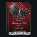 Convites Doce 16 Aniversário de Máscara de Diamante<br><div class="desc">Doce 16 Dezesseis Aniversário - Convite para Bola de Mascarada de Máscara Negra e Lace Vermelha</div>