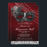 Convites Doce 16 Aniversário de Máscara de Diamante<br><div class="desc">Doce 16 Dezesseis Aniversário - Convite para Bola de Mascarada de Máscara Negra e Lace Vermelha</div>