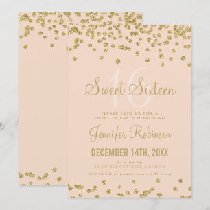 Convites Doce 16 Aniversário Dourado Lâmpada Confetti