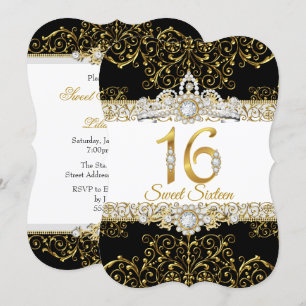 Convites Doce 16 Aniversário Preto Dourado Diamante Glamour