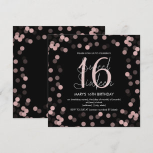 Convites Doce 16 Aniversário Rosa Glitter Dourado Glam Negr