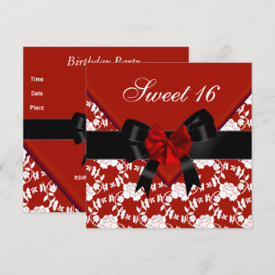Convites Doce 16 Aniversário Vermelho Preto Branco Floral A