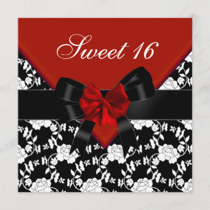 Convites Doce 16 Aniversário Vermelho Preto Branco Floral L