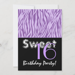 Convites Doce 16 anos Zebra stripes violeta roxo
