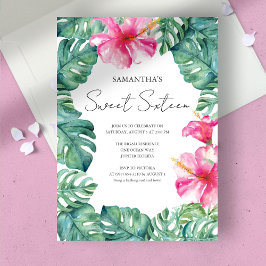 Convites Doce 16 Aquarela Rosa Floral Tropical