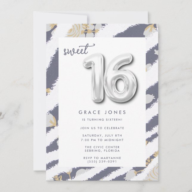 Convites Doce 16 Balões de Aniversário Festa de Menina (Frente)