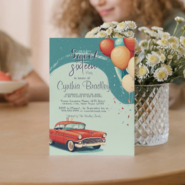 Convites Doce 16 Balões e Carro de Festa de aniversário I (Criador carregado)