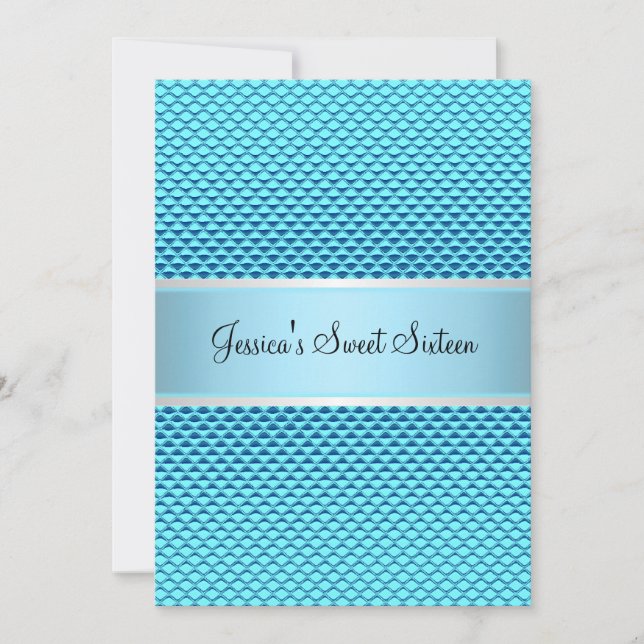 Convites Doce 16 Birthday Glam Blue Glitter Party (Frente)