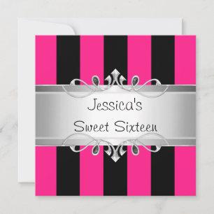 Convites Doce 16 Black Stripes Silver Jewel Party