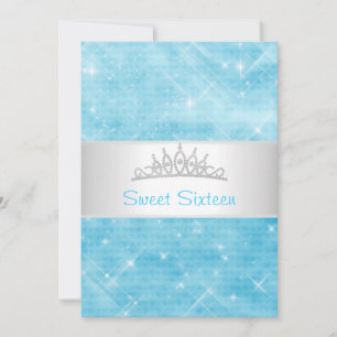 Convites Doce 16 Blue Glitter Silver Jewel Tiara Party 16