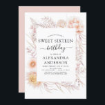 Convites Doce 16 Boho Dusty Floral Rosa Aniversário<br><div class="desc">Boho Dusty Pink Floral Botânico Bohemian Tropical Watercolor Frame Primavera,  Verão,  outono,  outono 16 Convites de Celebração de Festas de aniversário - inclui uma bela e elegante tipografia de guião com flores botânicas do deserto modernas para a Festa de aniversário especial Sweet XVI 16.</div>