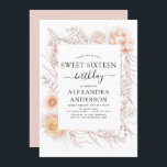 Convites Doce 16 Boho Dusty Floral Rosa Aniversário<br><div class="desc">Boho Dusty Pink Floral Botânico Bohemian Tropical Watercolor Frame Primavera,  Verão,  outono,  outono 16 Convites de Celebração de Festas de aniversário - inclui uma bela e elegante tipografia de guião com flores botânicas do deserto modernas para a Festa de aniversário especial Sweet XVI 16.</div>