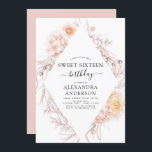Convites Doce 16 Boho Dusty Rosa Floral 16.º Aniversário In<br><div class="desc">Boho Dusty Pink Floral Botânico Bohemian Tropical Watercolor Frame Primavera,  Verão,  outono,  outono 16 Convites de Celebração de Festas de aniversário - inclui uma bela e elegante tipografia de guião com flores botânicas do deserto modernas para a Festa de aniversário especial Sweet XVI 16.</div>