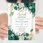 Convites Doce 16 Borboleta Verde Emerald Aniversário<br><div class="desc">Doce 16 Borboleta Verde Emerald e Convite de Aniversário Branco Mis Quince Anos,  15 Birthday, </div>