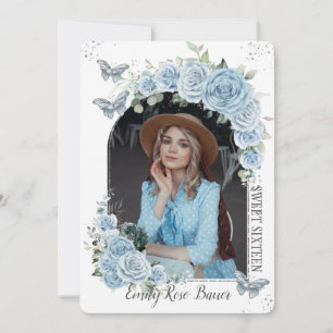 Convites Doce 16 Borboletas Azuis Florais de Aniversário F