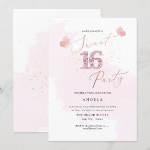 Convites Doce 16 Borboletas De Diamante Rosa Invit De Aquar