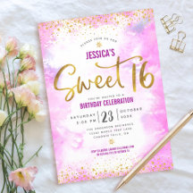 Doce 16 cor-de-água rosa Dourada Girly Glam Birthd