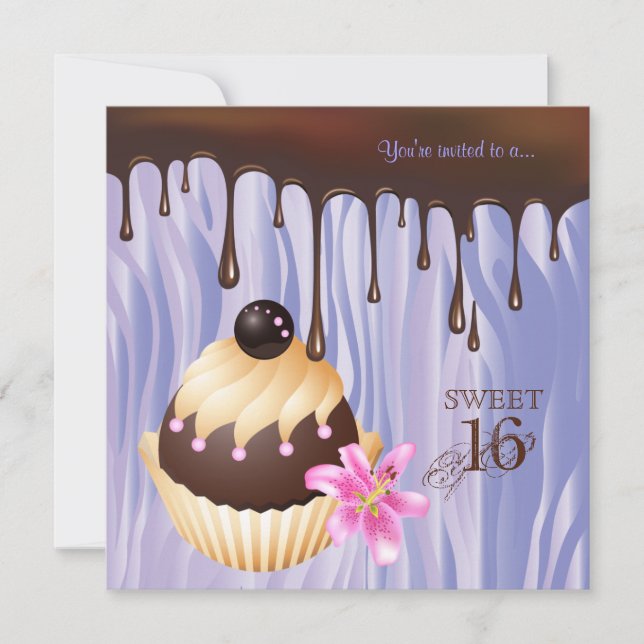 Convites Doce 16 Cupcake de Chocolate Roxo (Frente)