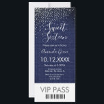 Convites Doce 16 Dentes Diamantes Gem Ticket<br><div class="desc">VIP Themed Invite Faux Glitter e Diamantes e Denim</div>