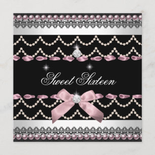 Convites Doce 16 Dezesseis Branco Rosa Preto