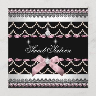 Convites Doce 16 Dezesseis Branco Rosa Preto