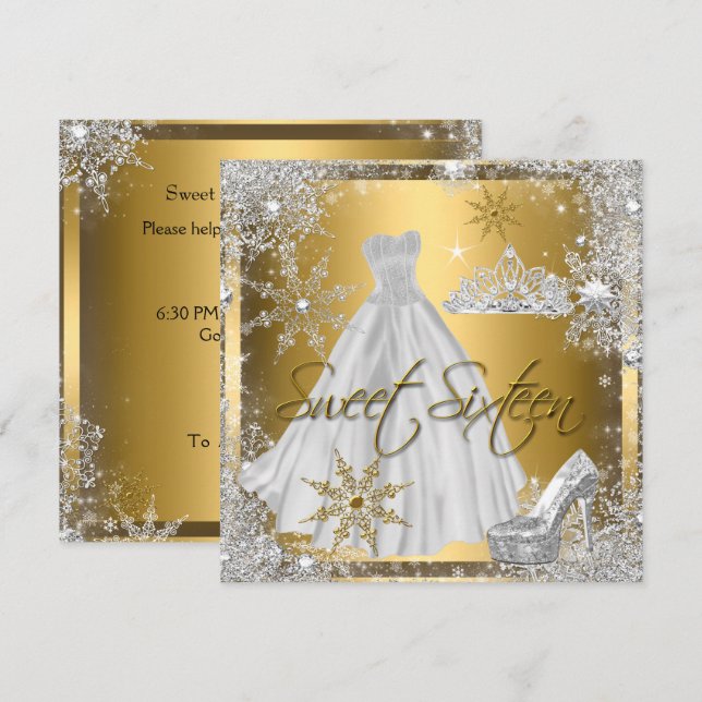 Convites Doce 16 Dezesseis Elite Prata Branco Dourado (Frente/Verso)