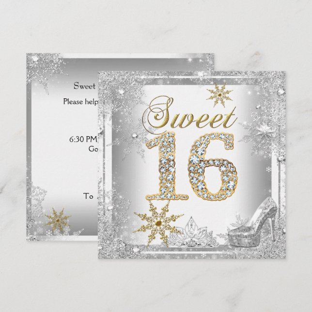Convites Doce 16 Dezesseis Elite Prata Branco Ouro (Frente/Verso)