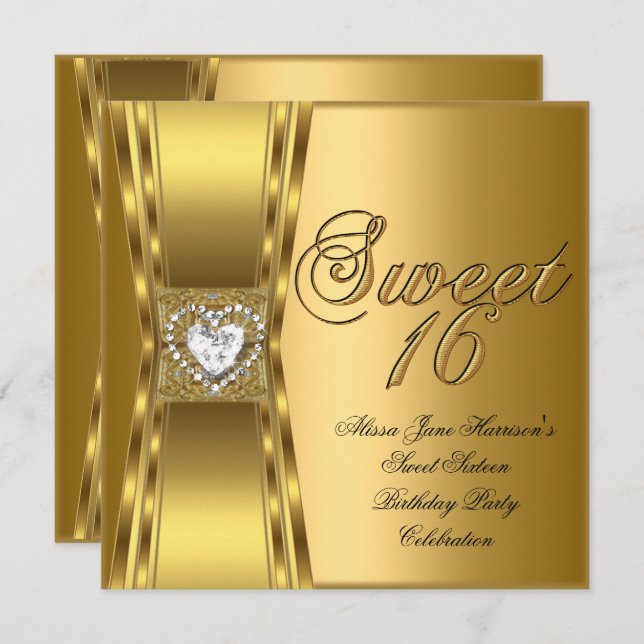 Convites Doce 16 Dezesseis Festas de aniversário Dourados C (Frente/Verso)