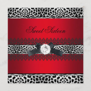 Convites Doce 16 Dezesseis Leopardo Vermelho Preto Diamante